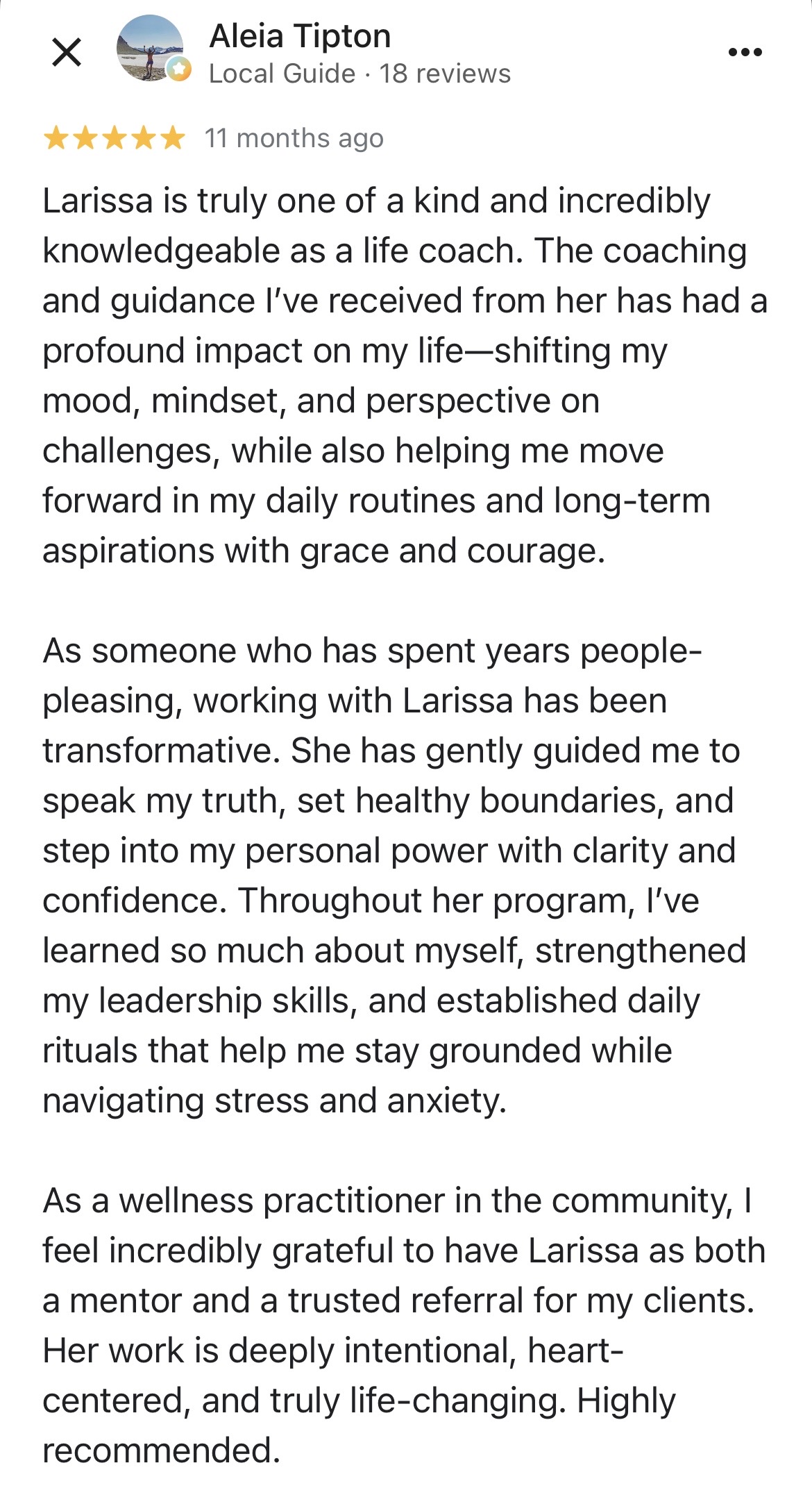 Testimonial from Aleia Tipton